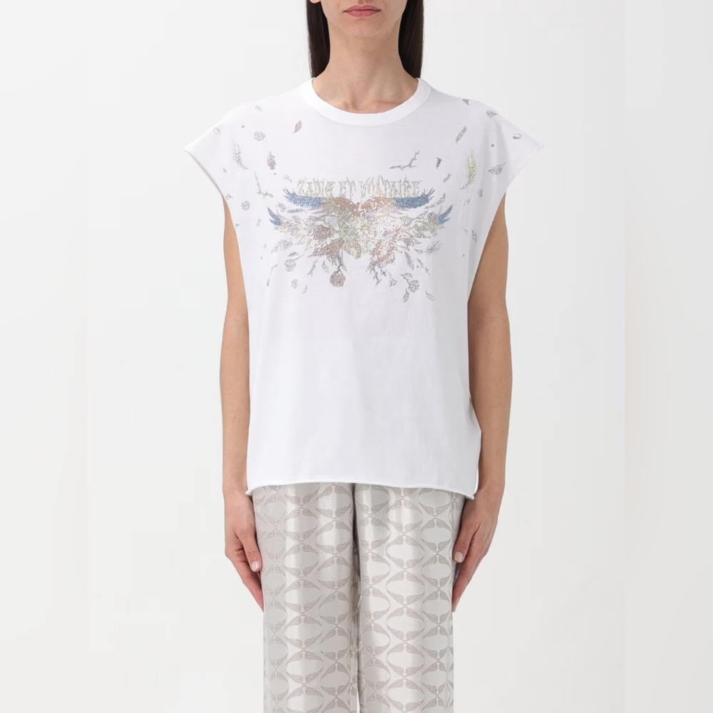 Zadig and Voltaire Cécilia Concert Diamanté Tank Top White Size Large
